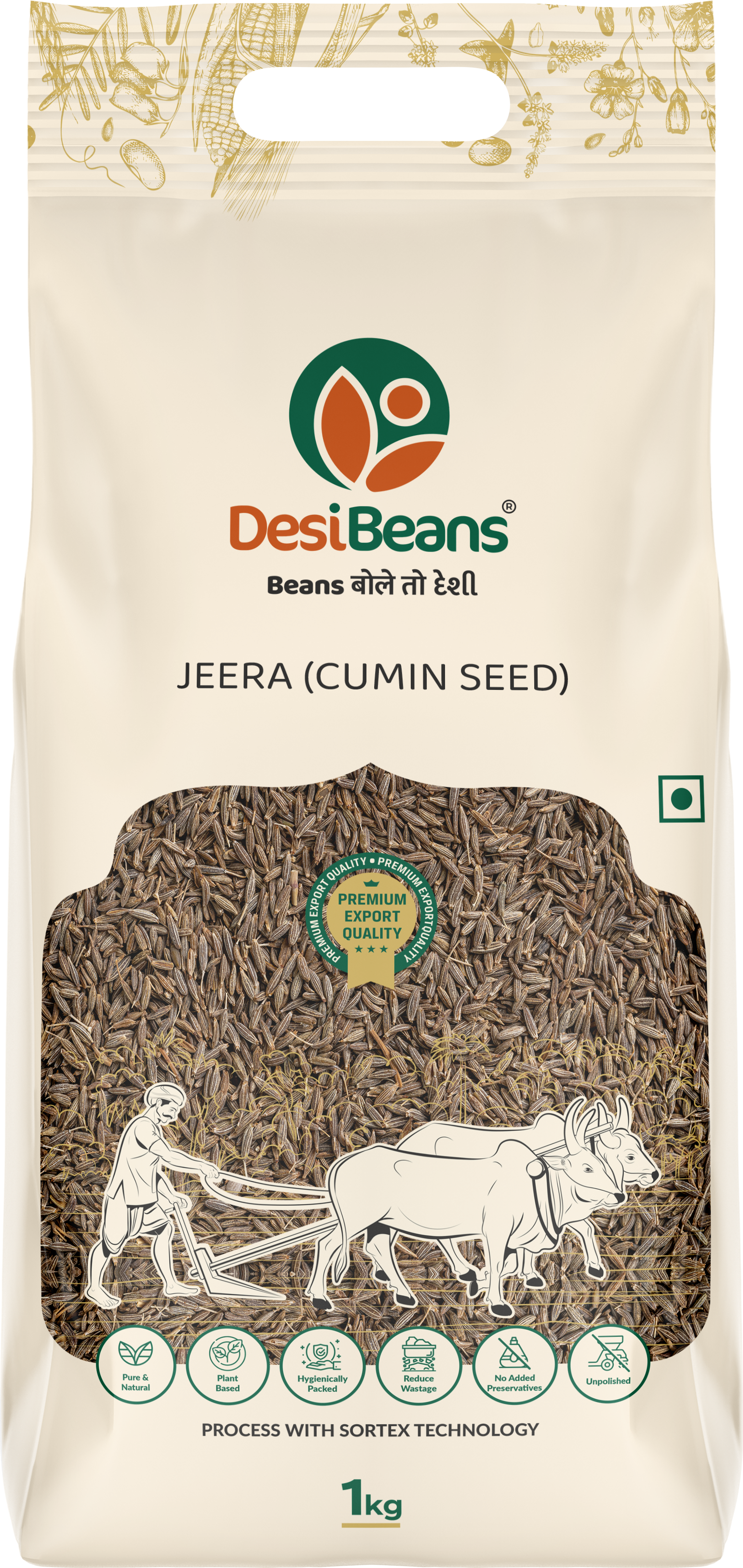 Desibeans Whole Cumin Seeds (Jeera) | Natural, Aromatic Jeera For Flavorful Cooking, Digestive Health And Spices | Gluten-free And Antioxidant-rich (500gm)