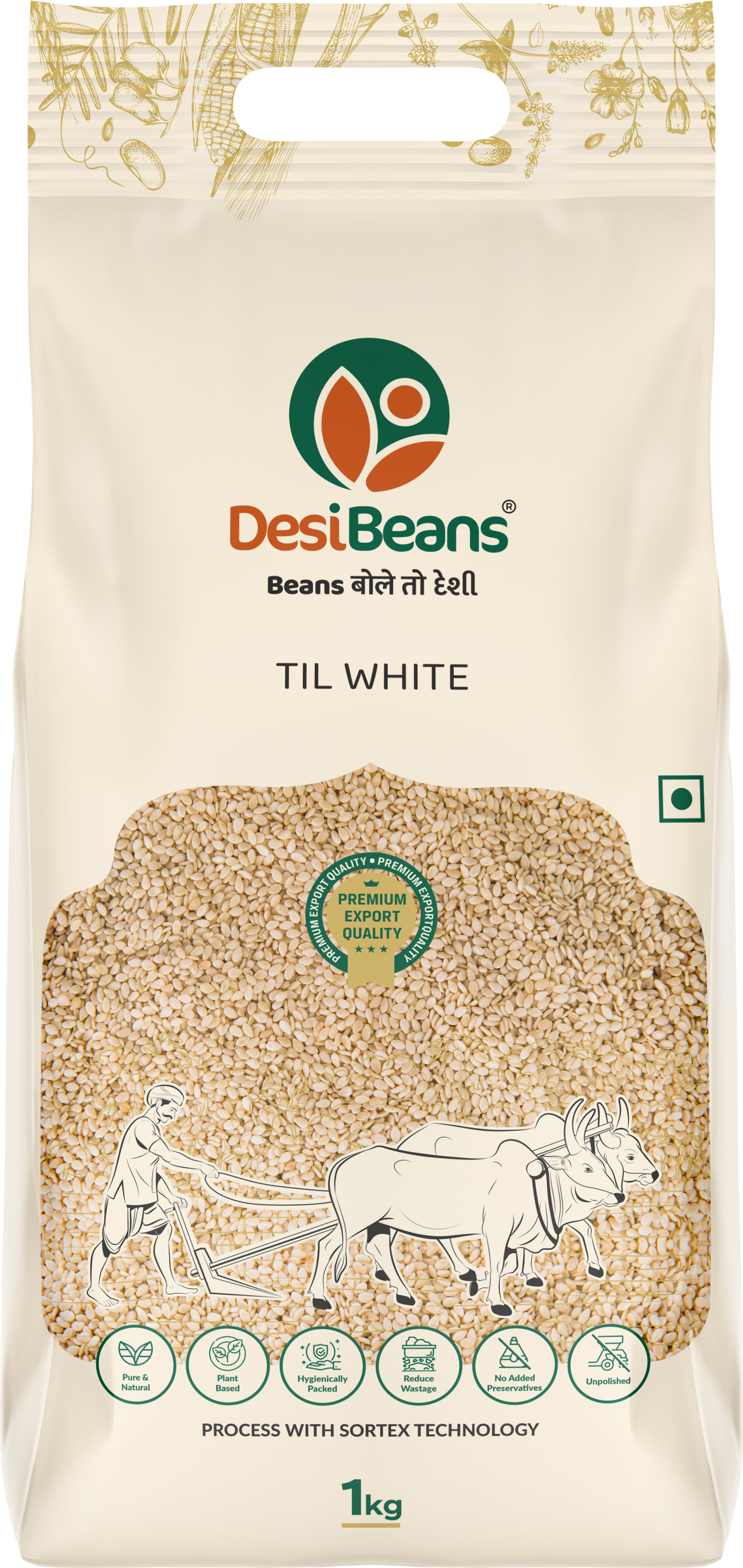 DesiBeans White Sesame, 500 G - Whole Fresh And Natural White Sesame Seeds | Safed Til | Indian Spice | Rich In Phytosterols | Good Source Of Nutrients | Rich In Calcium, Iron | Keto, Vegan| Non-gmo