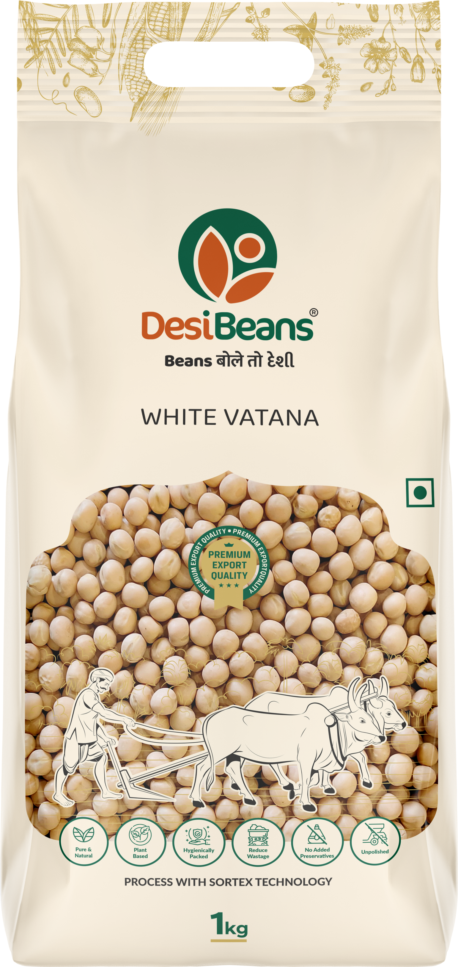 DesiBeans White Vatana, 1 Kg - Unpolished Protein-rich Pulses For Cooking & Sprouting | Gluten-free | White Matar Whole