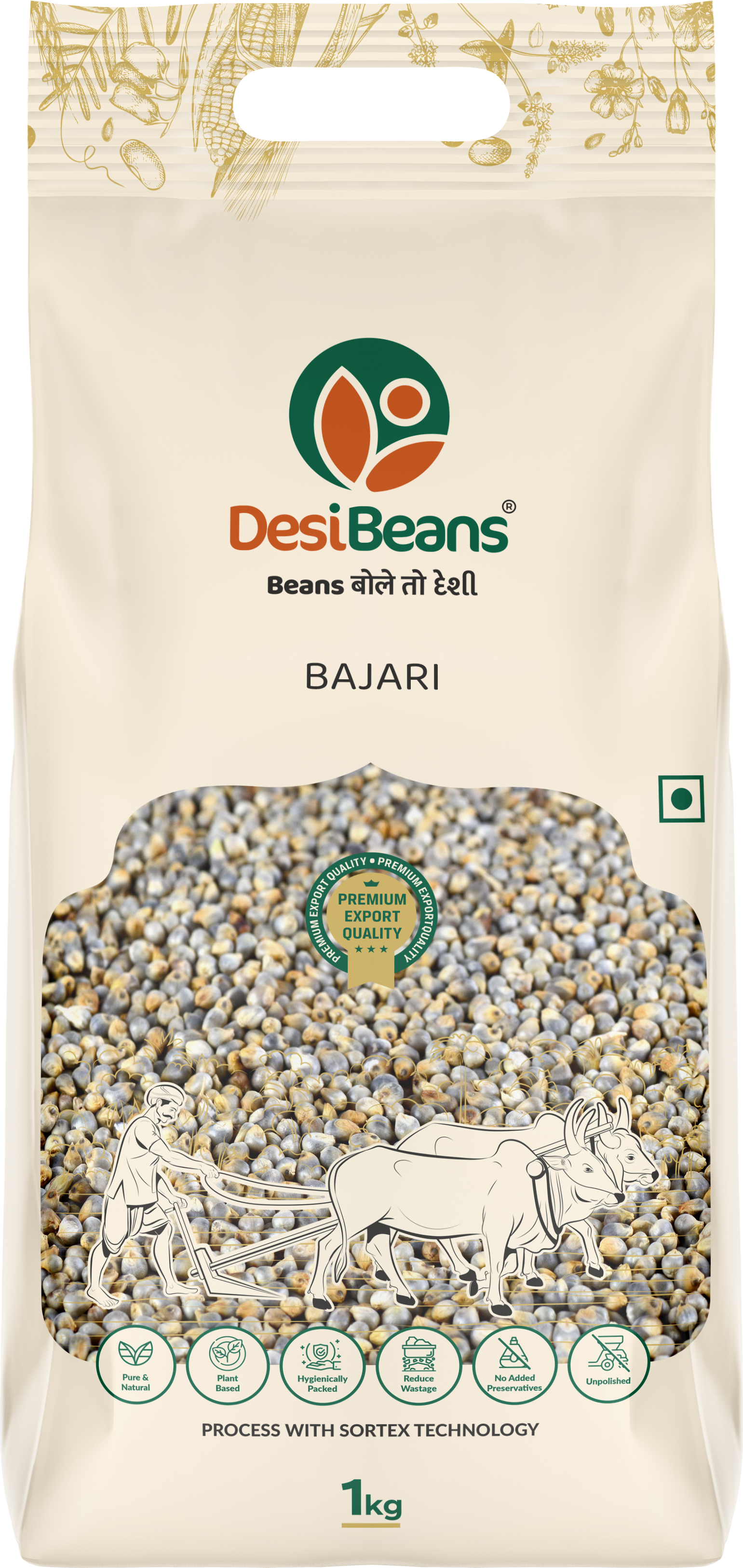 DesiBeans - Unpolished Bajari | Desi Bajri | Gluten Free Bajra | High Plant Protein & Fiber Rich Desi Bajra Grain | 100% Natural & Chemical-free | Bajara 1 Kg