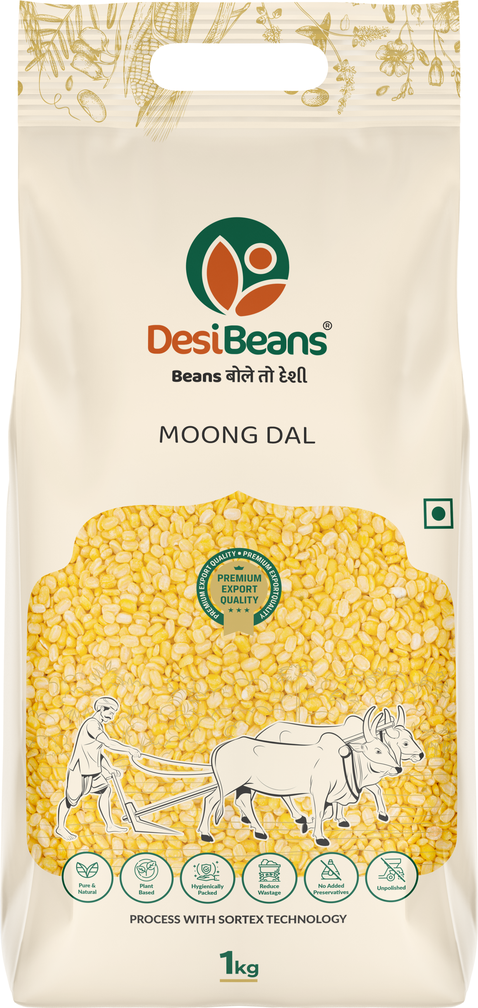 DesiBeans - Yellow Moong Dal | 1 Kg |Naturally Rich in Protein |Naturally Cholesterol Free ||Unpolished Moong Dal (Split) |