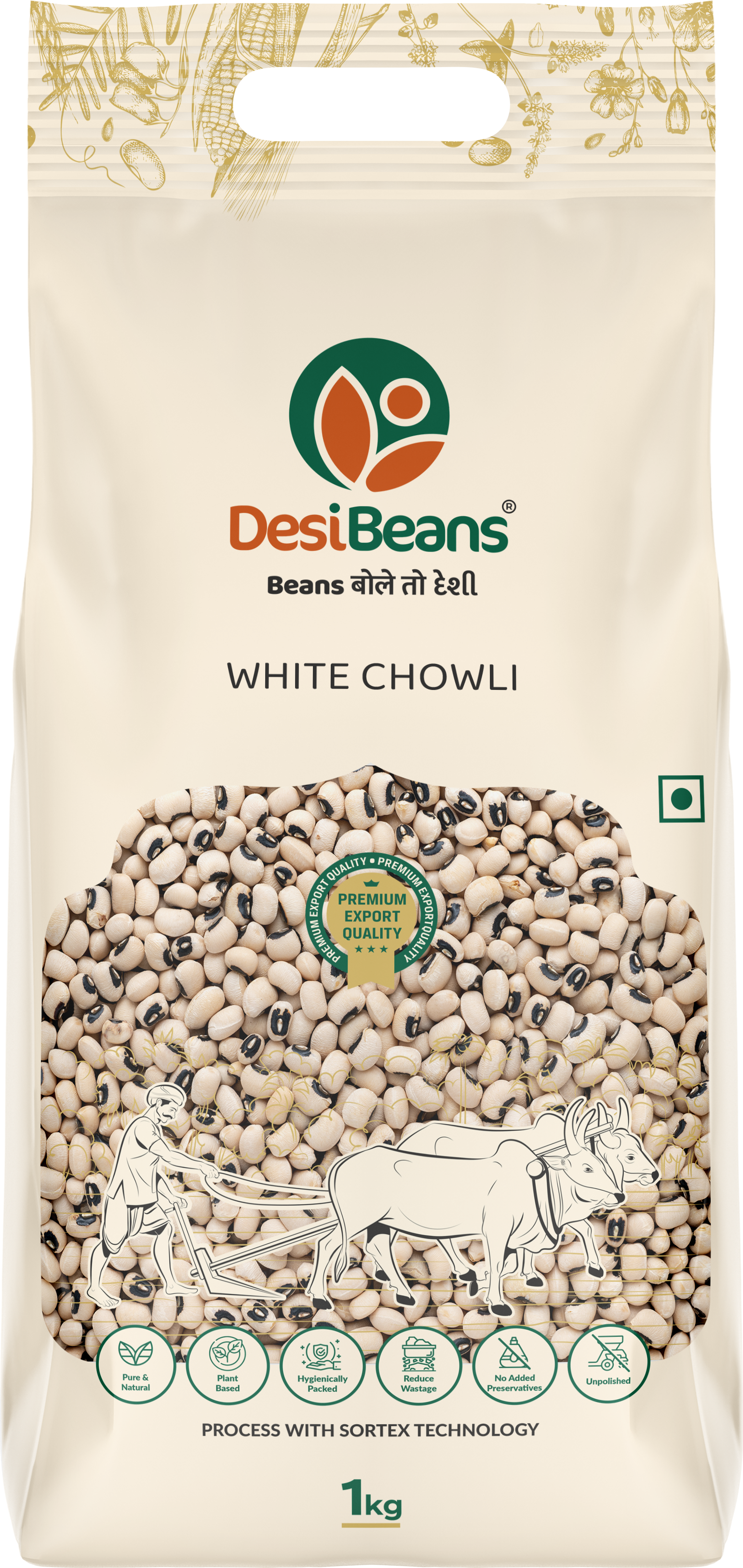 DesiBeans White Chowli, 1 Kg - Unpolished Cowpea White/lobia| Rich In Protein | Naturally Gluten Free | Pesticide And Chemical Free | Black Eyed Beans | Cowpea Plant Based High Protein